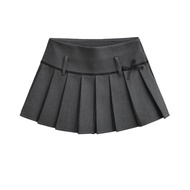 Women's Pleated Skirt with Black Bow, Thick 2-Layer Short, Korean Basic Retrostyle Short Skirt HQ29