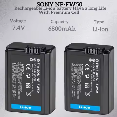 6800mAh NP-FW50 Camera Battery Set Compatible With Sony AlphaA6000,A6500,A6300,A6400,A7,A7II,A7RII,A