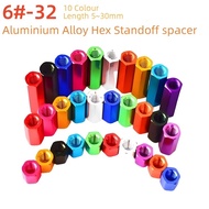 6#-32 Colorful Aluminium Alloy Hex Standoff Spacer Hexagon Stud Screw Nut Sleeve Extension Nut Hex C