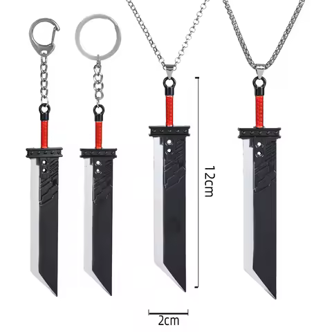 Gothic FF7 Game Final Fantasy Weapon Model Cloud Strife Buster Sword Keychain Men Metal Zack Knife N