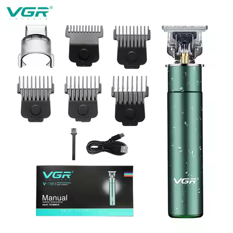 VGR 186 Hair Clipper Barber Professional Personal Care Rechargeable Electric Engraving T-shaped Blad
