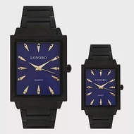 LONGBO龍波 80531 時尚方形簡約刻度鋼帶手錶對錶 - 黑色 大
