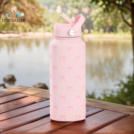 1L Vacuum Insulated Wide Mouth Pink Bow Travel Tumbler Stainless Steel Sports Bottle for Travel Gym