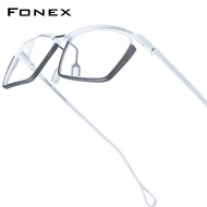 FONEX Titanium Glasses Frame Men Brand Design Semi-Rimless Square Eyeglasses Japanese Ultralight Hal