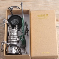 Eating Chicken Three-Stage Head Armor Pot awm98K Gun Model Game Equipment Keychain Men's Key Pendant
