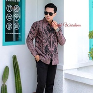 Baju Batik Pria Lengan Panjang Premium Slimfit Kasual Kondangan Jumbo Furing PEKSI COKLAT SUSU