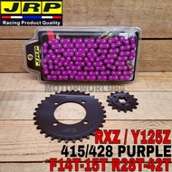 JRP SPROCKET SET YAMAHA LC135 V1 - V8 RANTAI 415 428 PURPLE CHAIN BLACK STEEL Y125Z RXZ Y110 Y100 SR