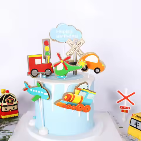 Happy Birthday Cake Topper Car Plane Traffic Light Wedding Decor Flag Kids Party DIY Baking Supplies