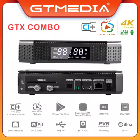 GTMEDIA GTX Combo TV Box Android 9+DVB-S2/T2/C2 2G+32G 4K/8K Decoder Support CA Card Slot&CI+1.4,SAT