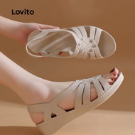 Lovito Casual Flat Sandals Sandals Flash Diamond Spring/summer Off White Flat Sandals for Women LFA8