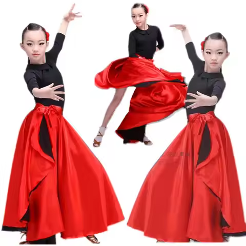 New Lady Latin Dance Red Skirt Female Pasodoble Dance Skirt 65-95cm Cape Performance Competition Wea