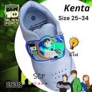 SCPPLaza รองเท้านักเรียนสีขาว รองเท้าเด็กอนุบาล รองเท้าพละ Kenta Ben10 BT6318 มีไฟ💡