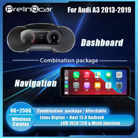 10.25'' Prelingcar Digital Cluster Dashboard For Audi A3 S3 Q2 Q2L 2013-2019 Years Navigation Radio 