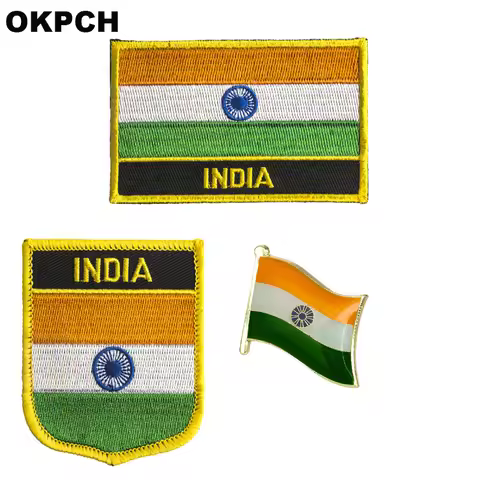 India National Flag Embroidered Iron on Patches for Clothing Metal badges PT0130-3