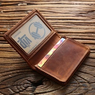Retro Time Crazy Horse Leather Card Holder Men's Short Small Wallet First Layer Cowhide Business Car