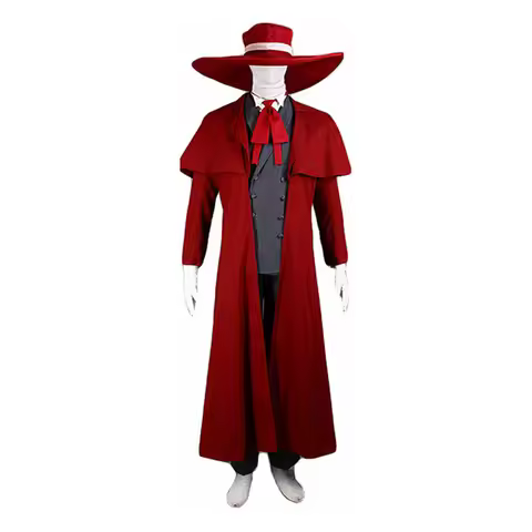 Anime Hellsing Vampire Alucard Hunter Cosplay Costumes Red Suits Cool Man Suits Hats Content Coat Be