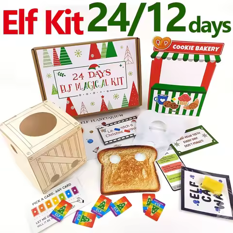 24-Day Elf Kit with 24 Elf Props&12 Elf Activities-Christmas Elf Countdown Calendar with Elf House,E