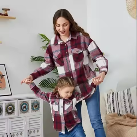 2025 Autumn Winter Mom Daughter Matching Outfits Fleece Shirt Jacket Coat Warm Mommy and Me Clothes 