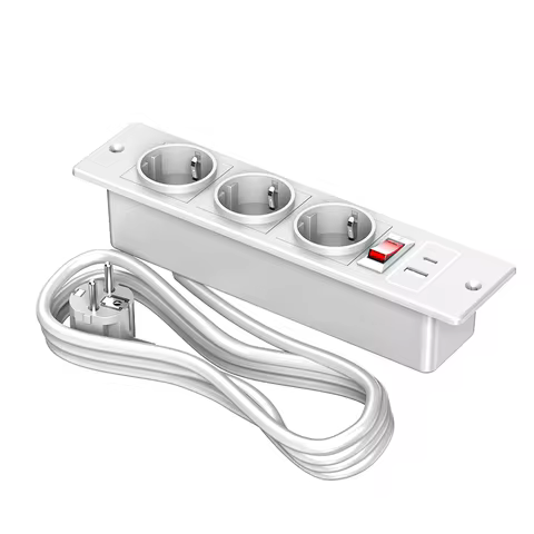 Embedded Recessed Power Strip with Switch 3 AC Outlets 1 USB-A & 1 Type-C(5V 2.1A) 1.5m Extension Co