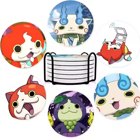 1pc Anime Yokai Cute Watch Anime Wooden Coaster Colour Printing Cup Mat Home Desk Decoration Gifts
