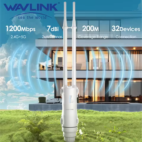WAVLINK AC1200 Dual Band Outdoor Access Point Long Range Wi-Fi Extender with Active/Passive PoE 2x7d