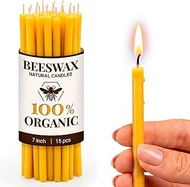 Natural Candles 7” 15 pcs Best Candle Pure Deep Yellow Bee Wax with Great Honey Scent and Cotton Wic