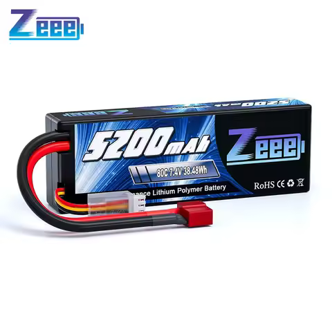 Zeee 2S Lipo Battery 7.4V 80C 5200mAh Hardcase T Plug for 1/8 1/10 RC Car Truck Tank RC Buggy Truggy