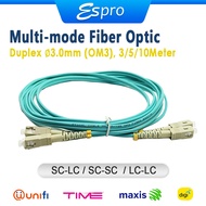 3m 5m 10m OM3 LSZH Fiber Optic Patch Cable SC-SC Duplex Multi-Mode 3.0mm Fiber Optic Patch Cord