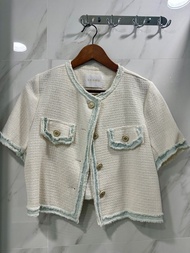 Scoop Tweed Jacket 韓國製淺米色牛仔邊Tweed外套
