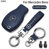 ZOBIG PC+leather Key Fob Cover for Benz Car Key Case Shell with Keychain For Fit Mercedes Benz C E S