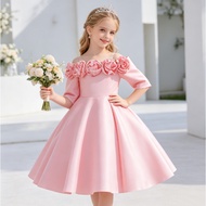 FSMKTZ Girl Princess Dress with 3D Flowers Birthday Graduation Party Gown (7-14 Years) ALP808