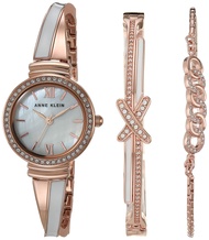Anne Klein Women's Premium Crystal Accented Bangle Watch and Bracelet Set, AK/3572