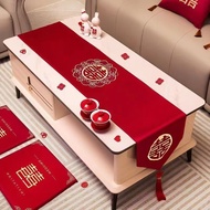 Chinese Style Red Printed Coffee Table Table Runner Festive Wedding Coffee Table Cover Cloth Scene L