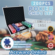 200PCS Poker Chips Set Aluminum Case Holder Box Playing Card Chip Casino Token Texas Holdem Premium 
