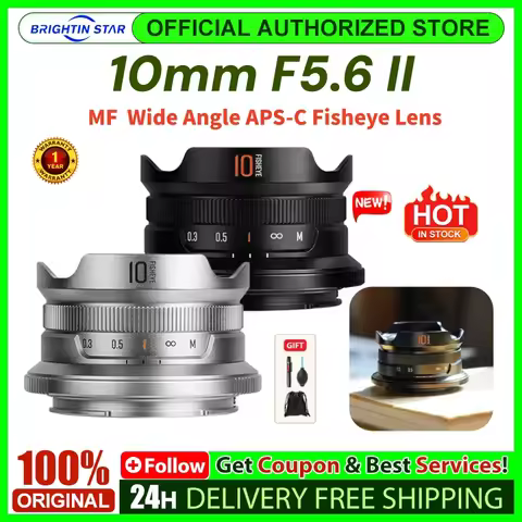 Brightin Star 10mm F5.6 II Fisheye Wide Angle APS-C Mirrorless Camera Lens for Sony E Nikon Z M4/3 f
