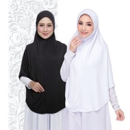 [Berdagu] Khimar Denim /Tudung Sarung Labuh Hitam Dan Putih Awning Lembut  Saiz 2XL / 3XL / 4XL / 5X