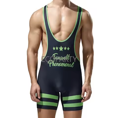 FJ FACTORY Mens Undershirts Bodysuit Wrestling Singlet Fitness Workout Running Vest Bodywear Underwe