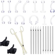 29Pcs Acrylic Piercing Kit 14G&16G With Needle, Accessories and Clamp for Ear, Nose, Lip and Belly B