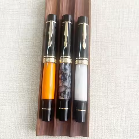 Majohn P139 Lovely Black Rock Piston Fountain Pen #8 F/M Nib, Brass Piston System Gray Acrylic Writi