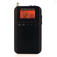 HRD-104 Portable AM/ FM Stereo Radio Pocket 2-Band Digital Tuning Radio Mini Receiver Outdoor Radio w/ Earphone Lanyard 1.3 Inch LCD Display Screen