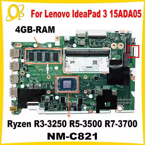 GS450/GS550/GS750 NM-C821 for Lenovo IdeaPad 3 15ADA05 Laptop Motherboard with R3 R5 R7 CPU 4GB-RAM 
