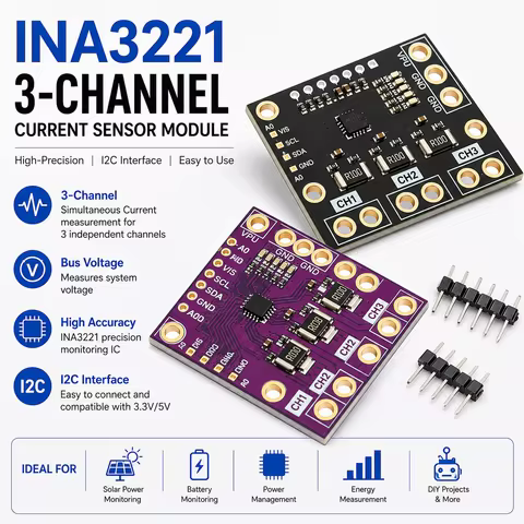 I2C SMBUS INA3221 Triple-Channel Shunt Current Power Supply Voltage Monitor Sensor Board Module Repl