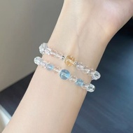 Aquamarine Blue White Crystal Glass Beaded Bracelet Antique Fresh Fashion Double Layer Stacking Stud