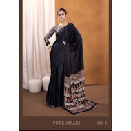 Beautiful Satin Sarees Ajrakh Printed Design rich Pallu with tussles & Satin Floral Print Blouse Pie
