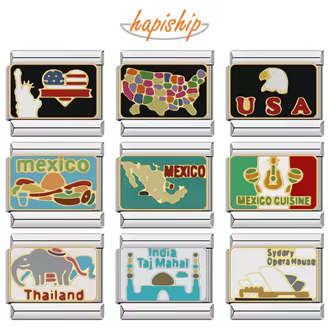 Hapiship New Fashion USA Mexico Thailand Charms Italian Links Fit 9mm Stainless Steel Bracelet Makin