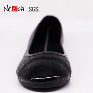 Black PU Leather Ballerina Shoes Round Toe Boat Shoes with Classic Design