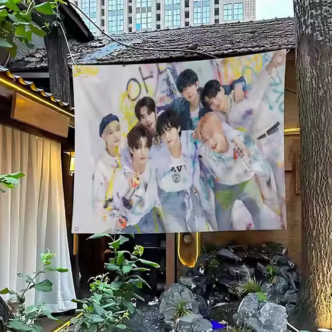 Kpop Man E-ENHYPEN Cartoon Flag Wall Hanging Banner Decoration Household Home Decor