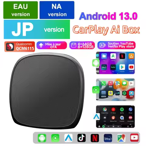 CarPlay Ai Box Plus Android13 8+128GB QCM 8-Core 6115 Wireless CarPlay Android Auto For YouTube Netf