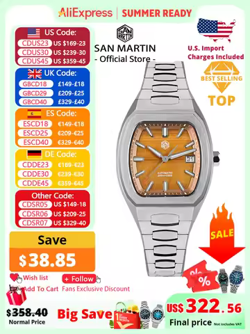 San Martin 39.5mm Tonneau Luxury Men Watch Mineral Dial Casual Sports PT5000 SW200 Automatic Mechani