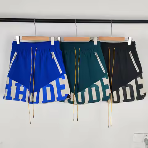 RHUDE Casual Shorts Summer Men's Loose Breathable Shorts Zipper Pockets Quick Dry Sport Shorts